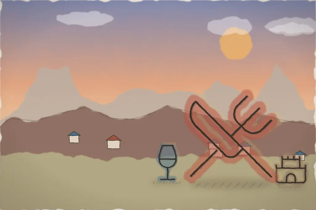 Terasa restaurantului, cu cetatea în fundal (ilustrație)